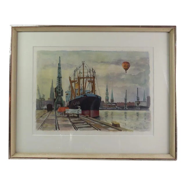 Karl-Heinz Böhme, Hamburg Hafen, 1994, Watercolor, Framed For Sale