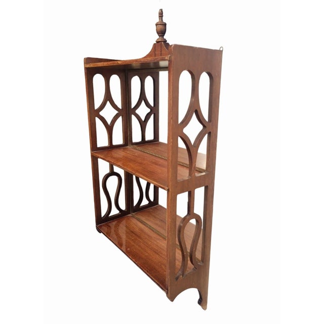 Vintage Small Chippendale Wood Mirrored Back 2 Shelf Pagoda Wall Shelf For Sale In West Palm - Image 6 of 7