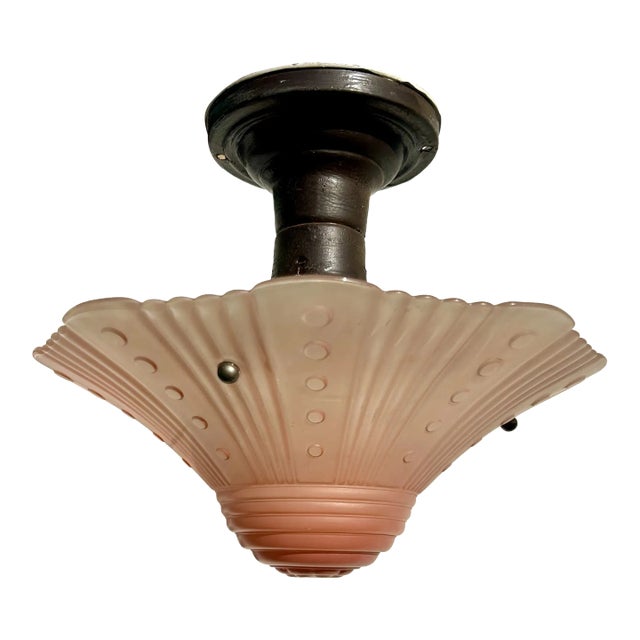 Antique Pink Glass Hanging Light Fixture For Sale