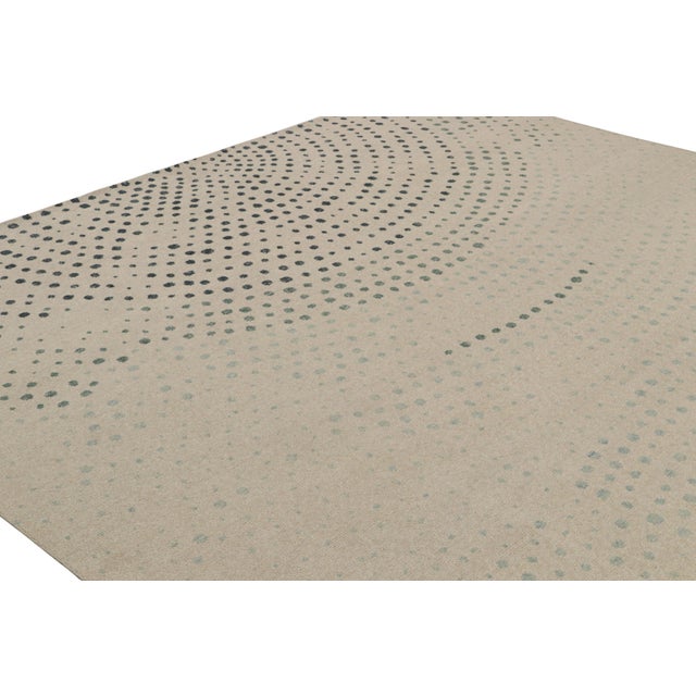 Rug & Kilim’s Distressed Style Abstract Rug in Beige, Blue & Green Dots Patterns For Sale In New York - Image 6 of 7