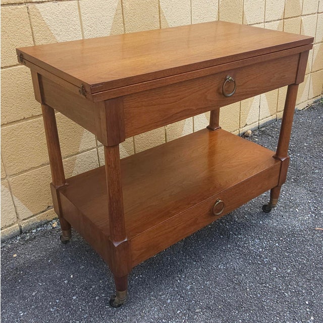 Mid-Century Heritage-Henredon Walnut Expendable Rolling Buffet Server For Sale In Washington DC - Image 6 of 11