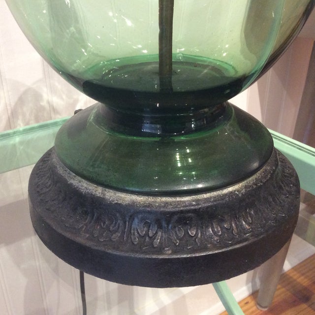 Vintage Hand-Blown Green Glass Table Lamp | Chairish