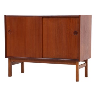 Mid-Century Modern Danish Modern Teak Chest of Drawers with Sliding Doors, 1960s For Sale