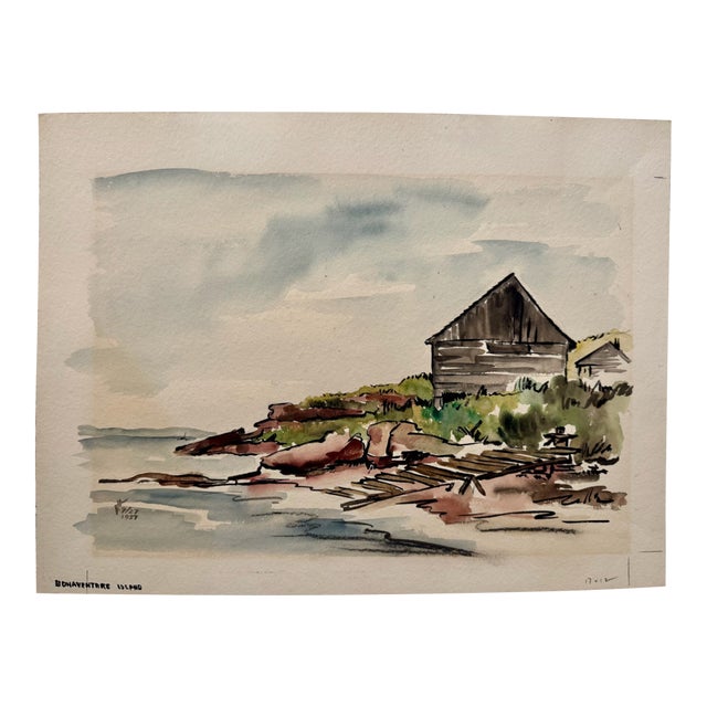 Henry Emil Salloch Original Watercolor on Paper Bonaventure Island, 1957. For Sale