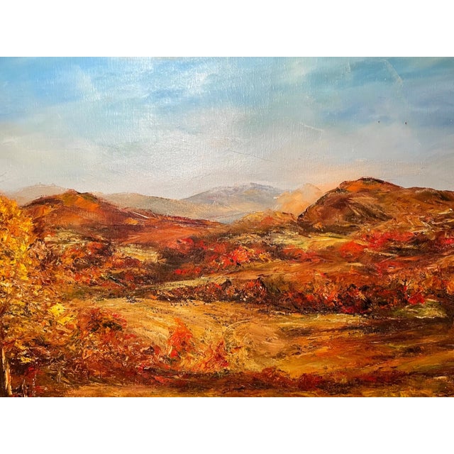 1980s Large m.h. Wilk, Autumnal Farm Landscape Expressionism Oil Painting on Canvas For Sale - Image 9 of 12