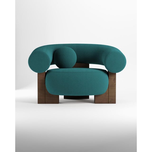 Not Yet Made - Made To Order Cassete Armchair in Boucle Ocean Blue and Smoked Oak by Alter Ego for Collector For Sale - Image 5 of 5