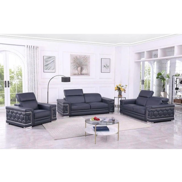 Navy Blue Casa Milano Favo Navy Blue 3-Piece Leather Match Living Room Set For Sale - Image 8 of 8