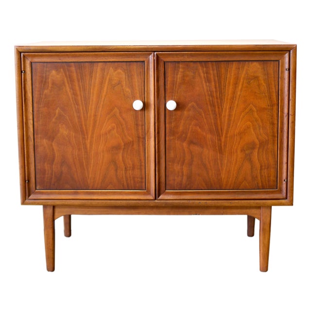 1950s Drexel "Declaration" Walnut Record Cabinet / Small Sideboard Designed by Stewart MacDougall and Kipp Stewart, Attributed For Sale
