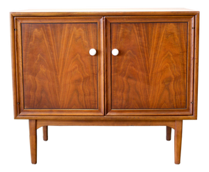 1950s Drexel "Declaration" Walnut Record Cabinet / Small Sideboard Designed by Stewart MacDougall and Kipp Stewart, Attributed
