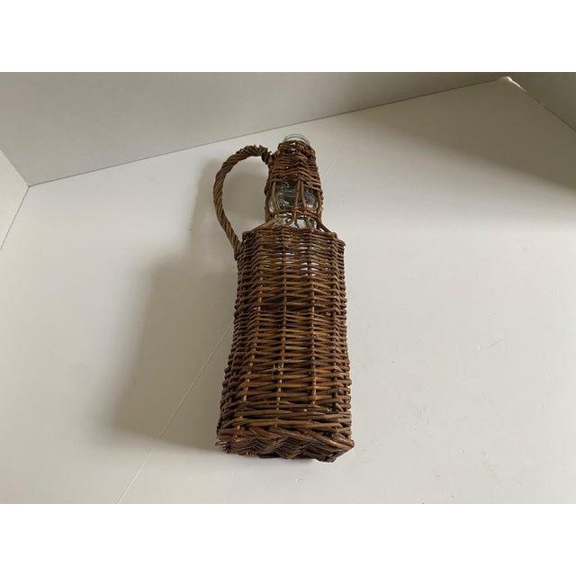 Vintage French Country Wicker-Wrapped Square Bottle For Sale - Image 10 of 12