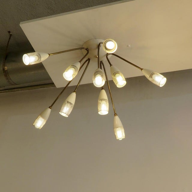 Brass German Multi Arm Flush Mount Light, 1950 For Sale - Image 8 of 10