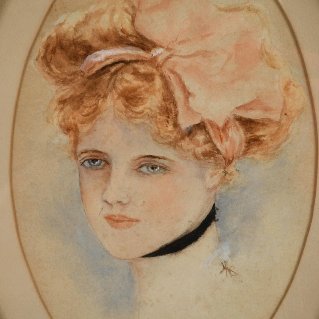 Victorian Oval Framed Watercolor Portrait For Sale - Image 3 of 8