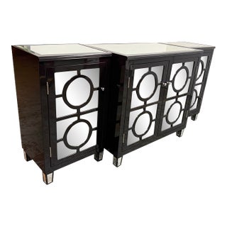 Worlds Away Ava Black Lacquer Mirror Buffet, Set of Three For Sale