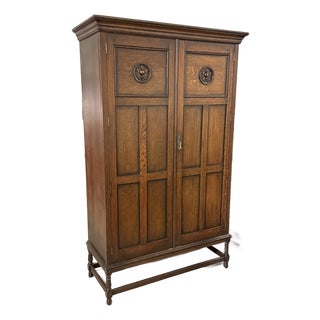 English Arts & Crafts Oak Armoire, Antique For Sale