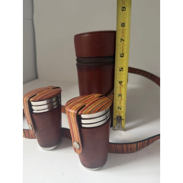 Vintage Paul Smith Leather Travel Cocktail Set With Stainless Cups & Flask - 13 pcs For Sale - Image 9 of 12