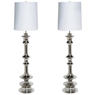 Hollywood Regency Sculptural Floor Lamps in Nickel - a Pair For Sale