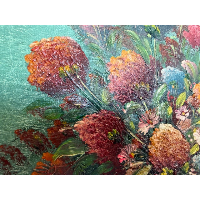 Green Late 20th Century Textured Signed Oil Painting Still Life, Folk Art Pottery Corn Adobe Scene Art For Sale - Image 8 of 10