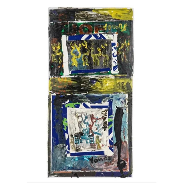 Purvis Young (1943-2010) Mixed media collage oil on poster board painting. Painted atop a voting advertisement sign....