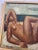 Textile Oleg Zinger Oil Painting Sign Cubism Naked Women on the Beach 1945 France For Sale - Image 7 of 11