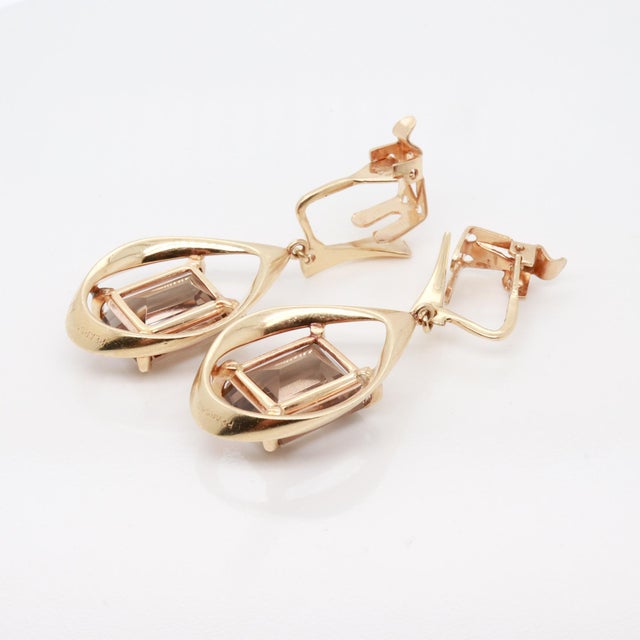 Pair of Ronald H Pearson Modernist 14k Forged Gold & Topaz Earrings For Sale - Image 11 of 13