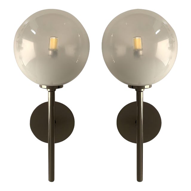Gradient White Sphere in Black Nikel Wall Sconces, Set of 2 For Sale