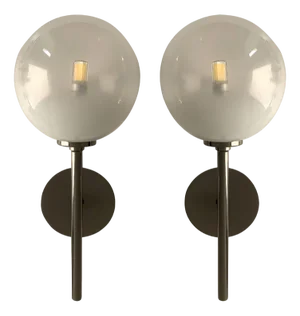 Gradient White Sphere in Black Nikel Wall Sconces, Set of 2
