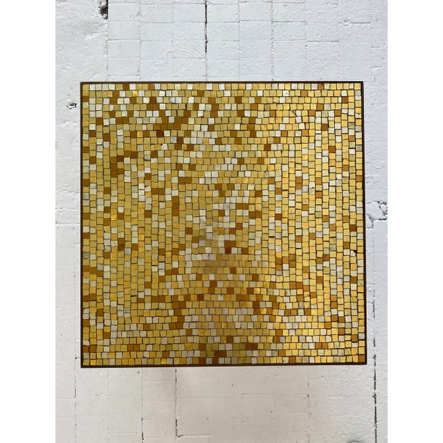 Vintage Hollywood Regency Brass Frame and Glass Metallic Mosaic Tile Table For Sale - Image 9 of 13