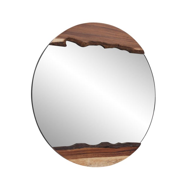 This natural live edge wooden round mirror works perfectly in every room from bathroom to entryway. The rustic design...