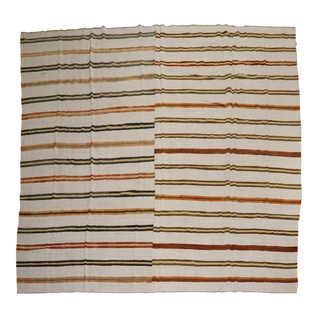 Oversize Square Striped Turkish Kilim For Sale