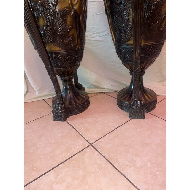 Huge Pair of French 19th Century Neoclassical Urns Solid Bronze For Sale - Image 4 of 12