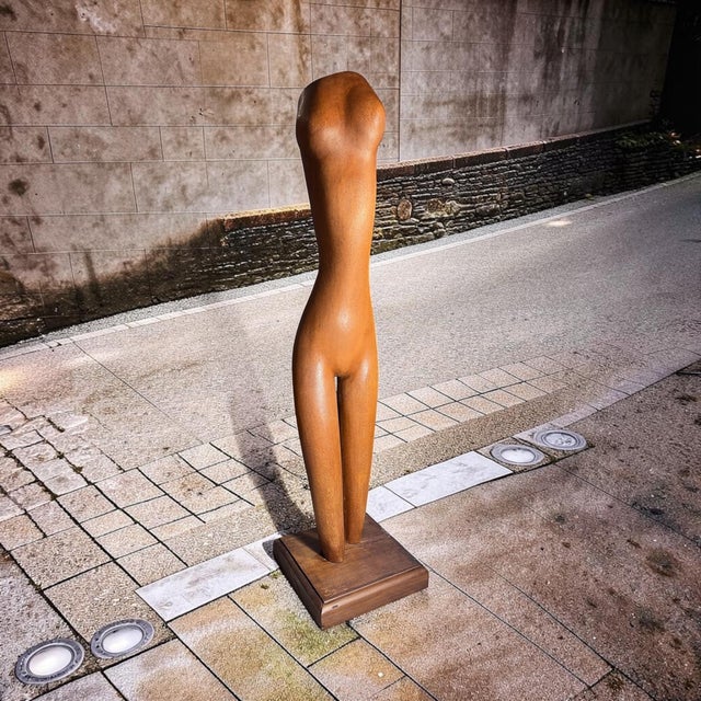 Mid-Century Modern Vintage Hand-Carved Modernist Nude Female Wood Sculpture, 32”h For Sale - Image 3 of 12