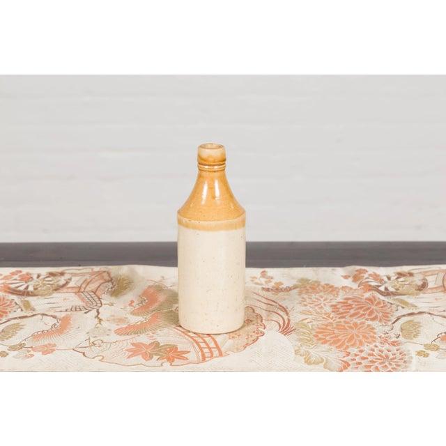 Vintage Chinese Ceramic Flask with Yellow and Cream Glaze, Several Available For Sale - Image 4 of 12