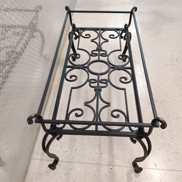 Ebony Vintage 19th Century French Wrought Iron Indoor/Outdoor Coffee Table With 1" Thick Table Top Glass For Sale - Image 8 of 18