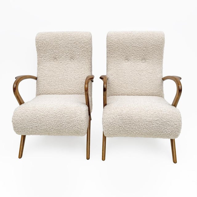 1950s Mid-Century Modern Italian Bouclè Armchairs attributed to Paolo Buffa, 1950, Set of 2 For Sale - Image 5 of 10