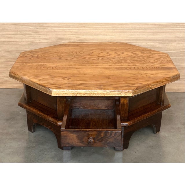 Early 20th Century Spanish Fir and Walnut Octogonal Table Special Design Restored Wax Polished For Sale - Image 11 of 18