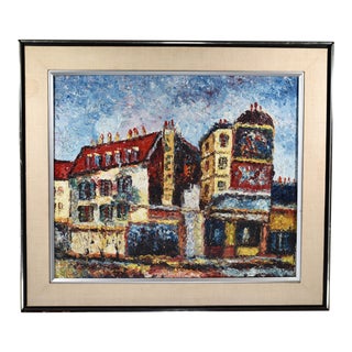 1960s Expressionist European Cityscape Oil Painting, Framed For Sale