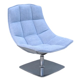 Modern Contemporary Knoll Jehs+Laub Swivel Lounge Chair in Blue and White Fabric For Sale