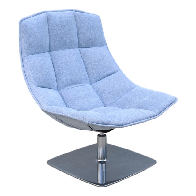 Modern Contemporary Knoll Jehs+Laub Swivel Lounge Chair in Blue and White Fabric For Sale