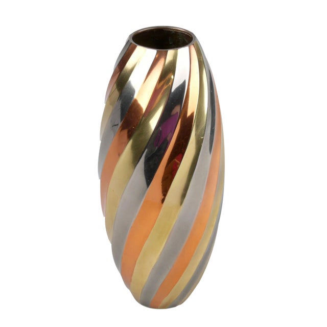 1980s Brass, Copper and Chrome Vase For Sale