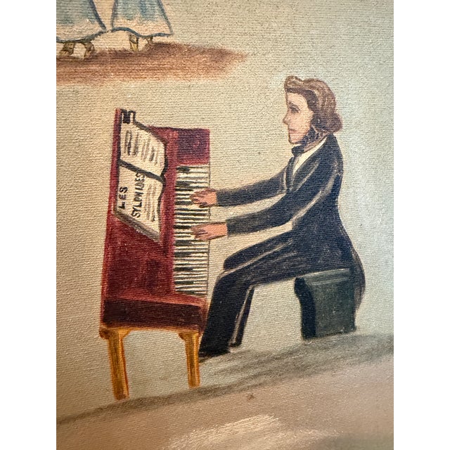 1940s Vintage Folk Art Oil Painting, Violinist and Dancer With Les Sylphides Ballet Scene, Framed For Sale - Image 5 of 14
