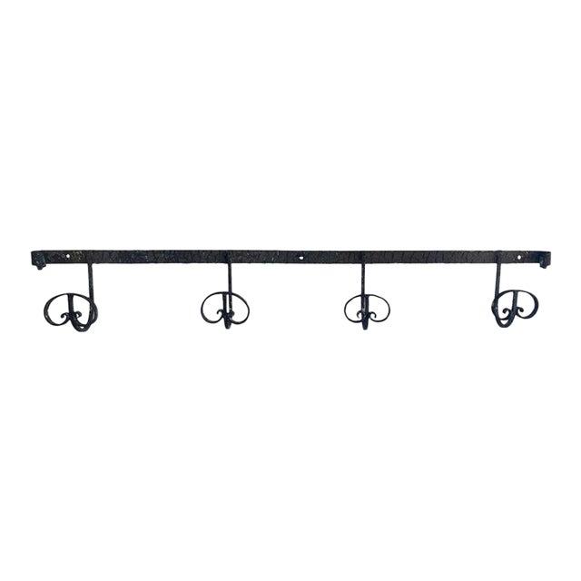 Antique Hand-Forged Iron Coat Rack With Scroll Hooks For Sale