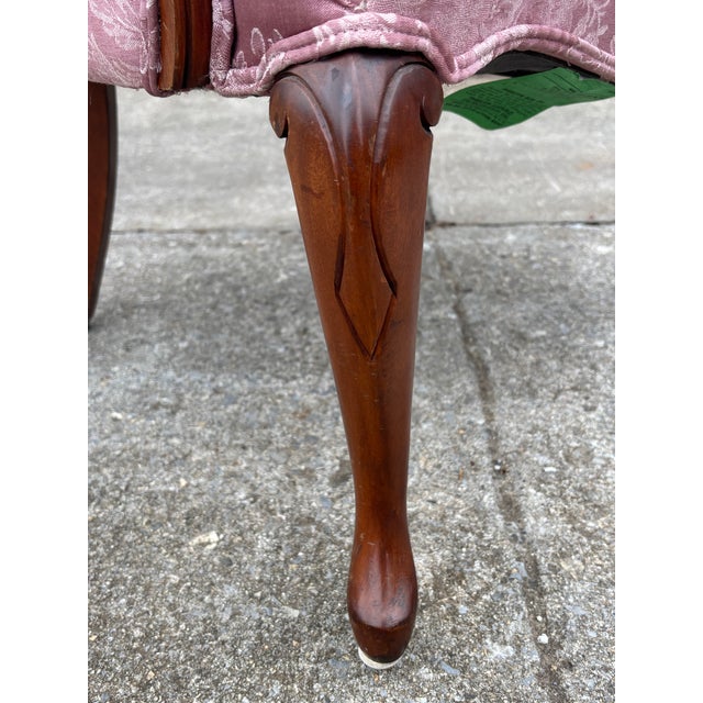 Wood Vintage Pink Floral Channel Back Upholstered Chair For Sale - Image 7 of 13