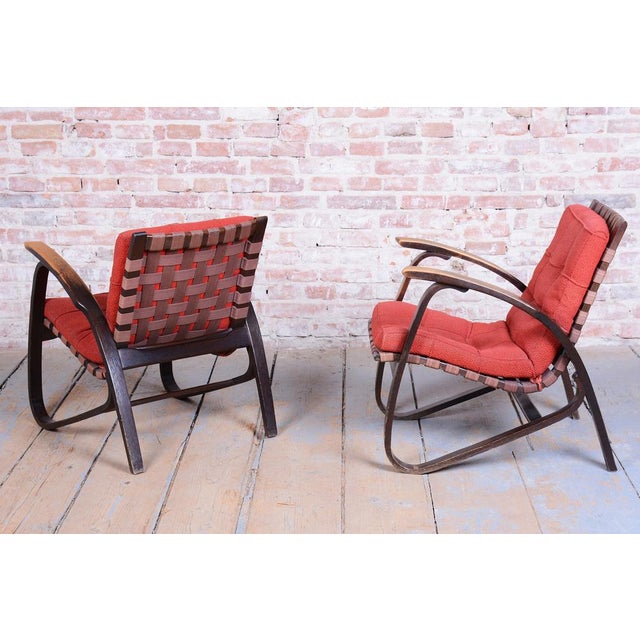 Textile Art Deco Armchairs in Oak attributed to Jan Vaněk, Czech, 1940s, Set of 2 For Sale - Image 7 of 18