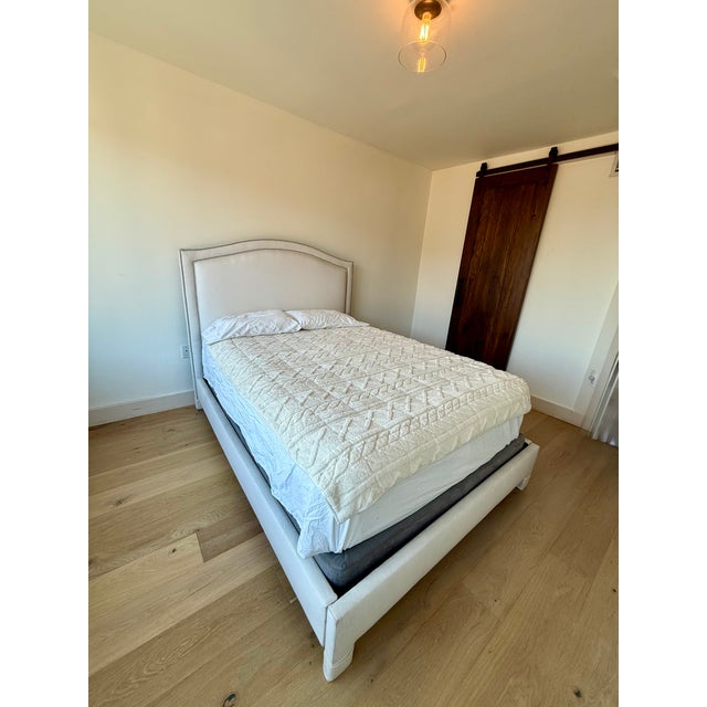 Ethan Allen Ivory Upholstered Queen Bed With Nailhead Trim For Sale In Washington DC - Image 6 of 8