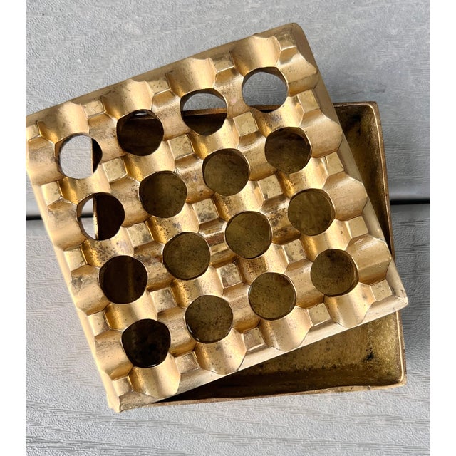 1960s Vintage Scandinavian Modern Brass "Ultima" 16-Hole Ashtray Box, in the Style of Bo Ljungberg & Holger Bäckström For Sale - Image 5 of 8