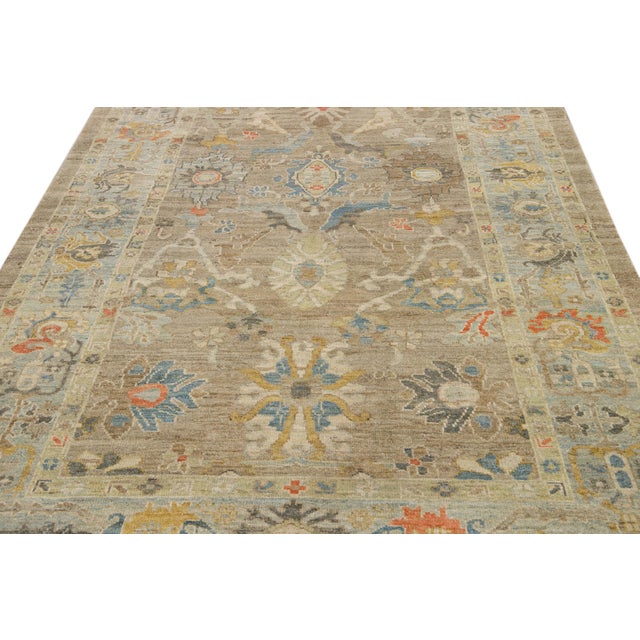 Textile 6 X 10 Modern Sultanabad Wool Rug Handmade in Brown With Floral Design For Sale - Image 7 of 12