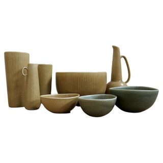 Mid-Century Scandinavian Vases and Bowls attributed to Gunnar Nylund for Rörstrand, 1950s, Set of 8 For Sale