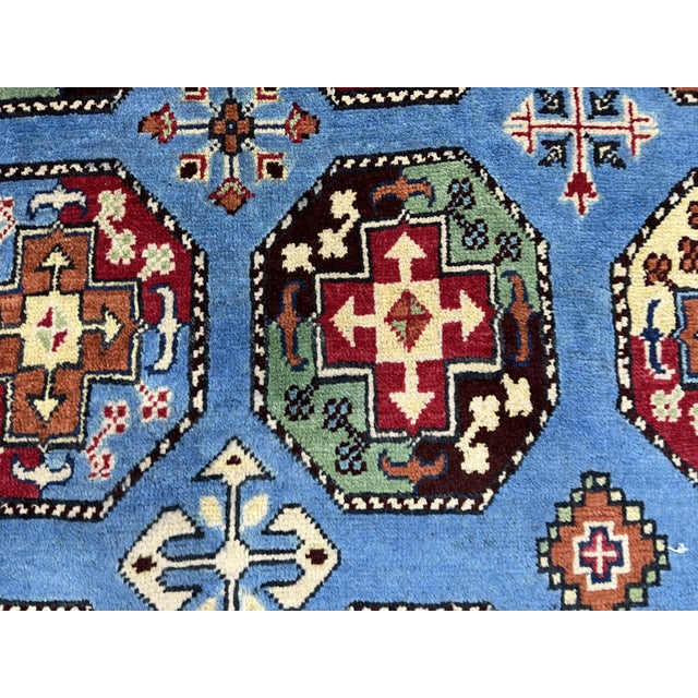 Textile Blue Bokhara Wool Area Rug With Tribal Gul Motifs, 6'6" X 10'5" For Sale - Image 7 of 15