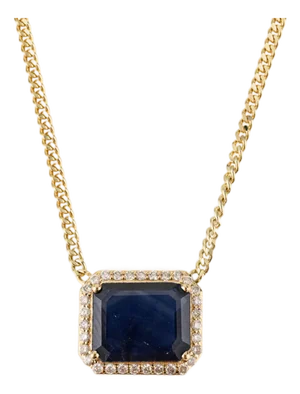 VRJewels Certified 4.08 Ct Blue Sapphire & Diamond Curb Pendant Necklace in 14k Gold