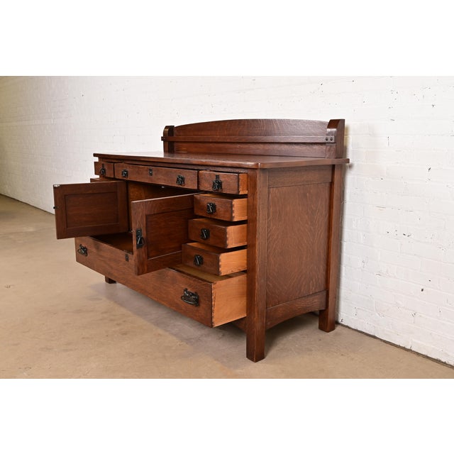 Limbert Antique Mission Oak Arts & Crafts Sideboard Buffet, Newly Refinished For Sale In South Bend - Image 6 of 15